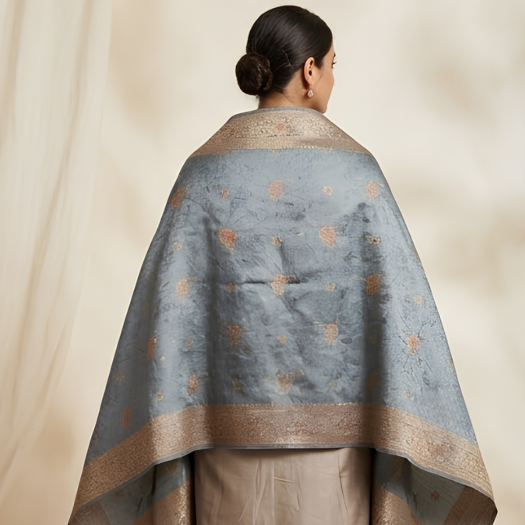 Pure Light Blue Banarsi Dupatta