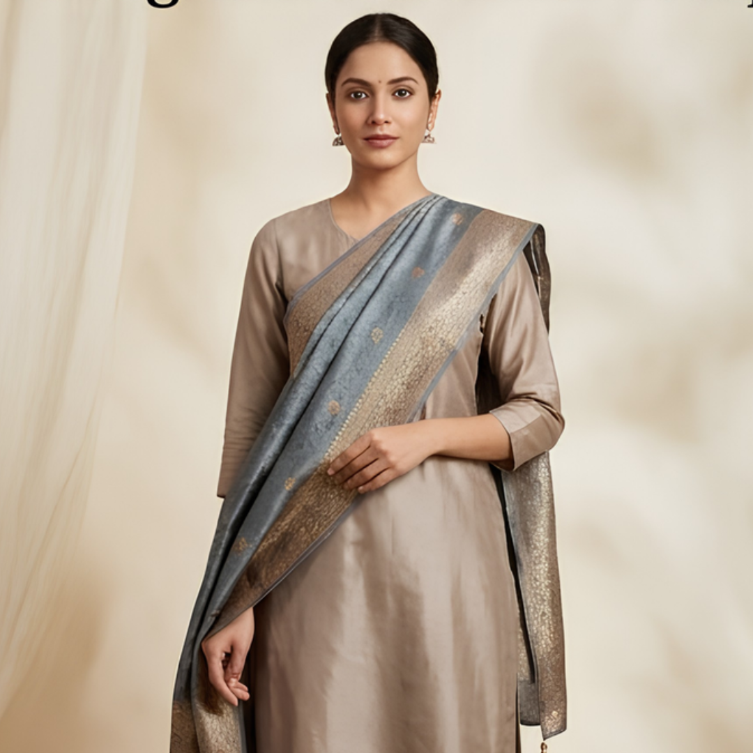 Pure Light Blue Banarsi Dupatta