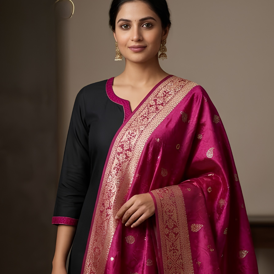 Pure Magenta Banarsi Dupatta