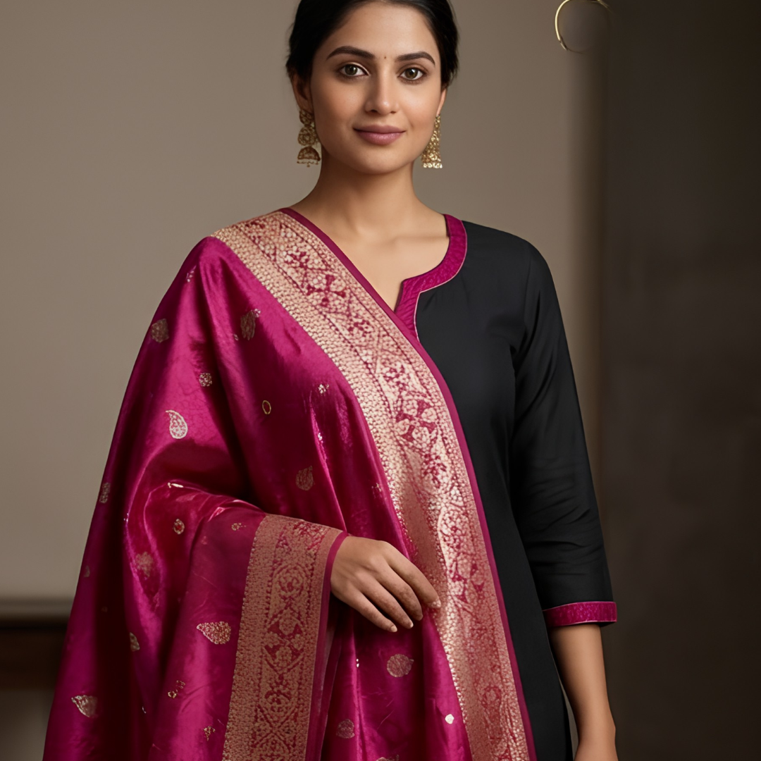 Pure Magenta Banarsi Dupatta