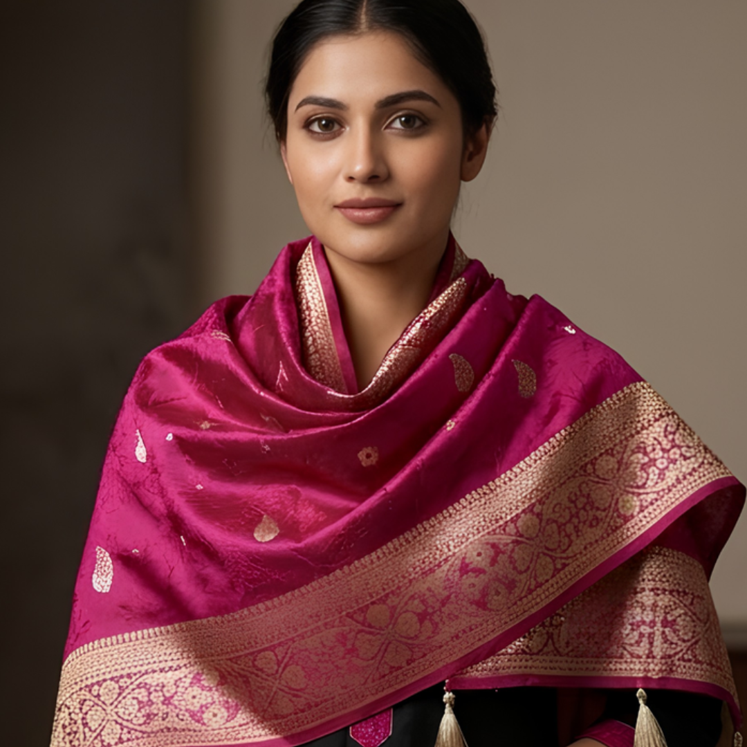 Pure Magenta Banarsi Dupatta