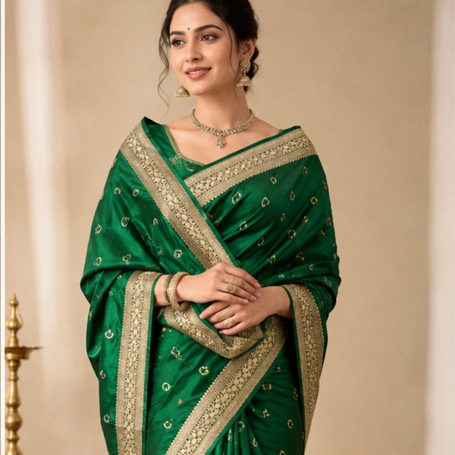 Pure Green Chaand Buta Banarsi Saree