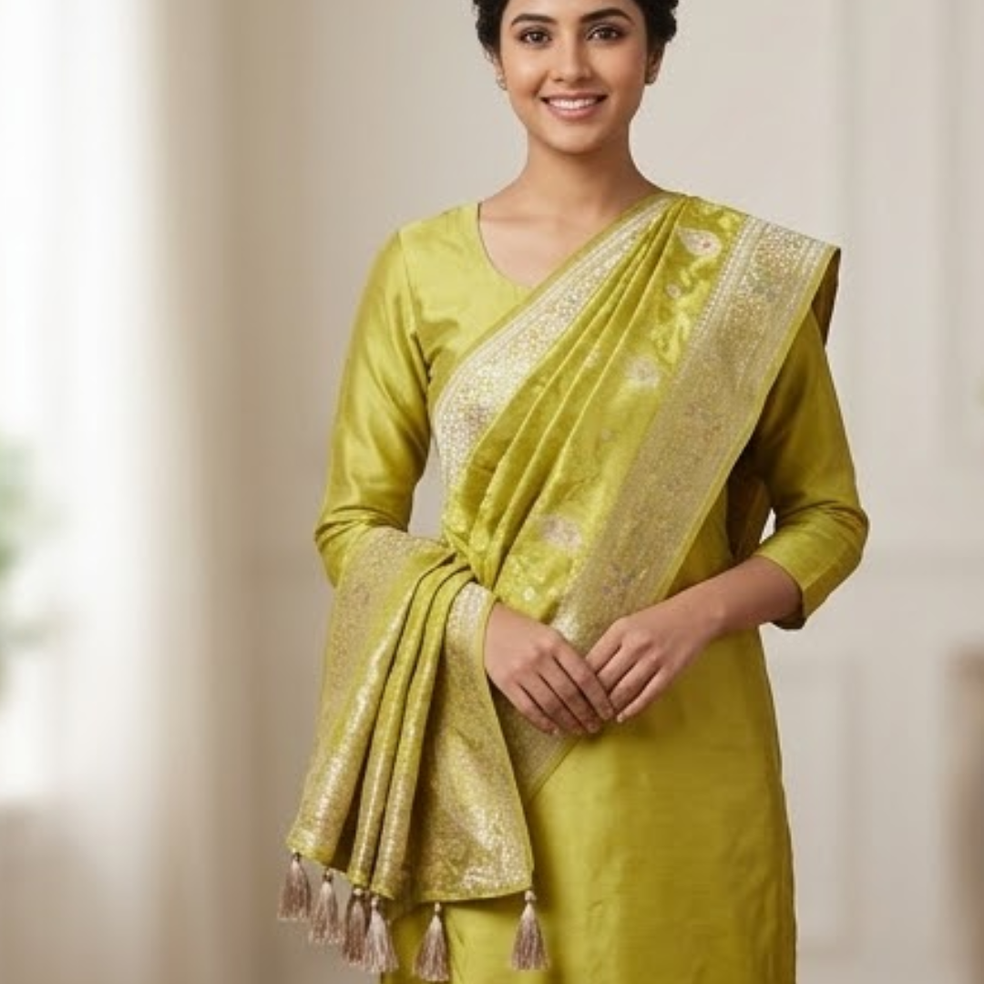 Pure Yellow Banarsi Dupatta