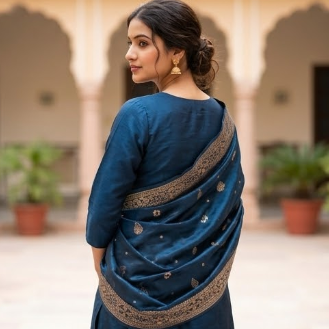 Pure Blue Banarsi Dupatta