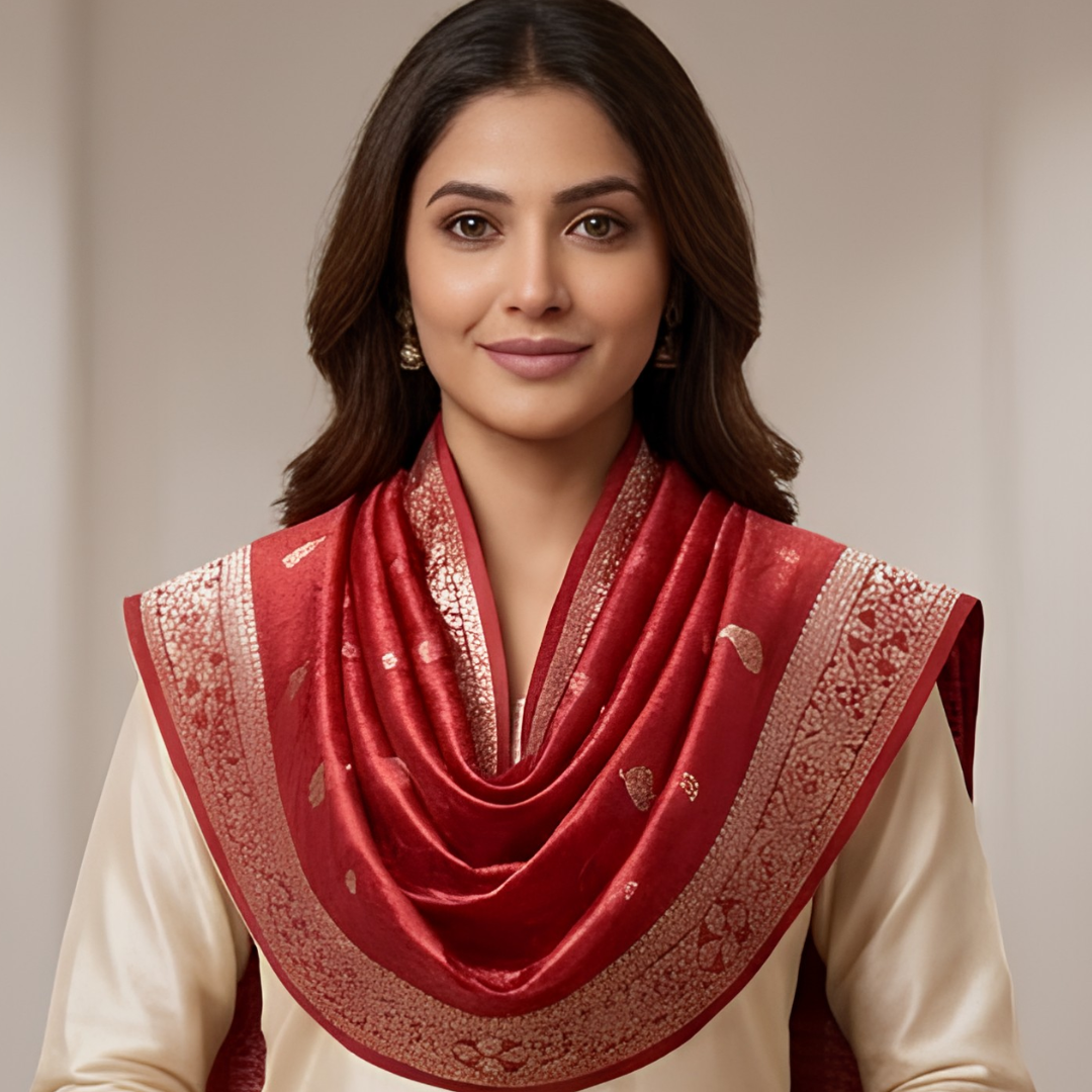 Pure Red Banarsi Dupatta