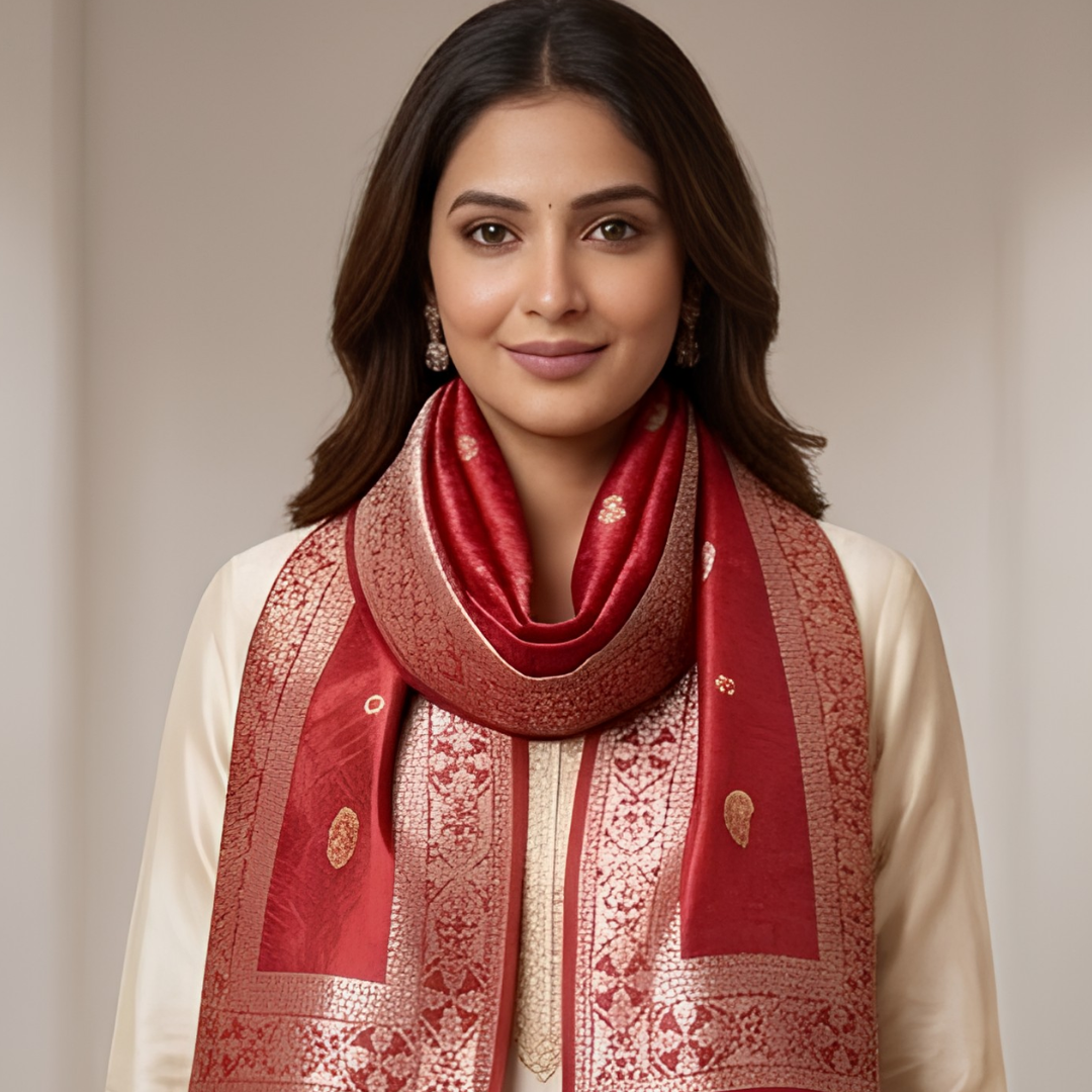 Pure Red Banarsi Dupatta