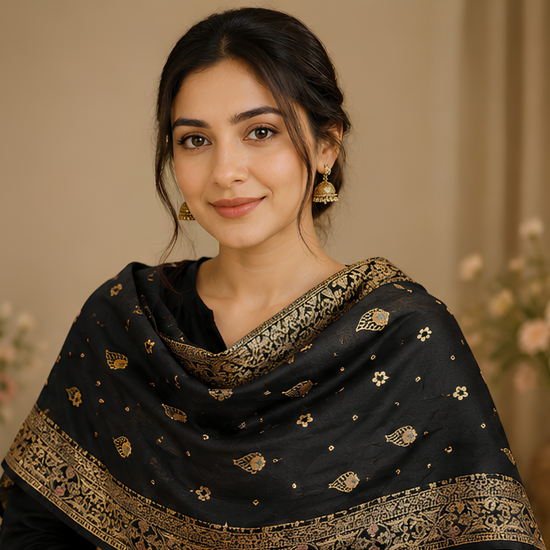 Pure Black Banarsi Dupatta