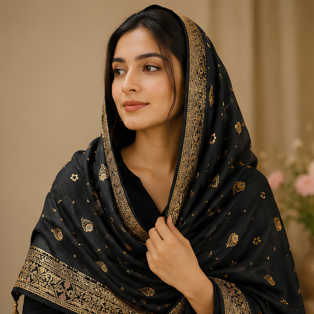 Pure Black Banarsi Dupatta
