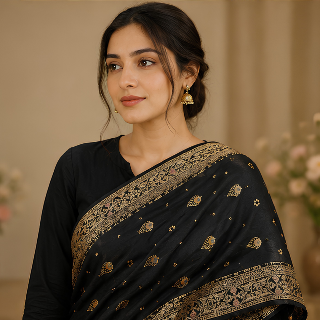 Pure Black Banarsi Dupatta