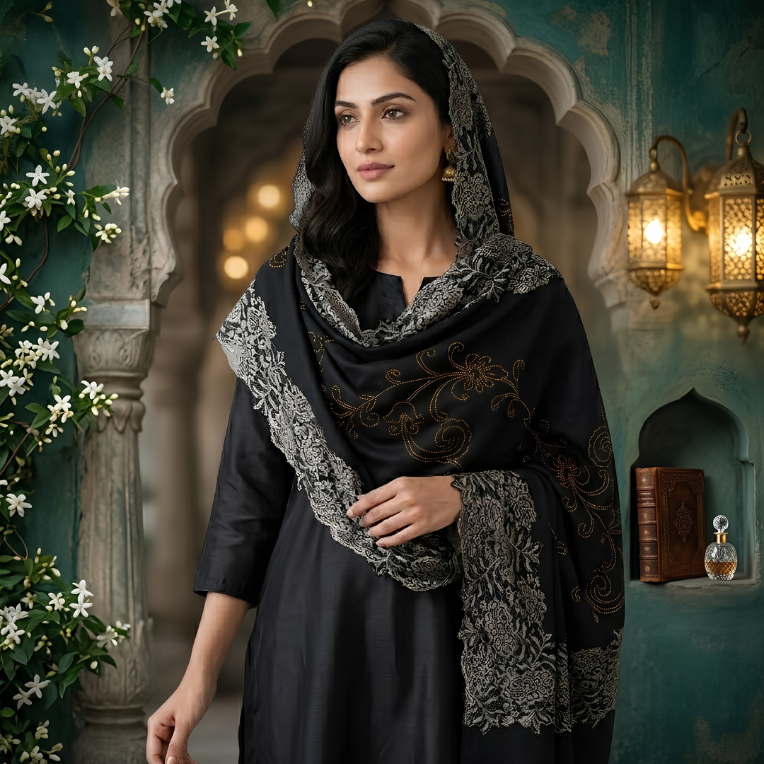 Black Lace/Gold/ Swarovsky Stole