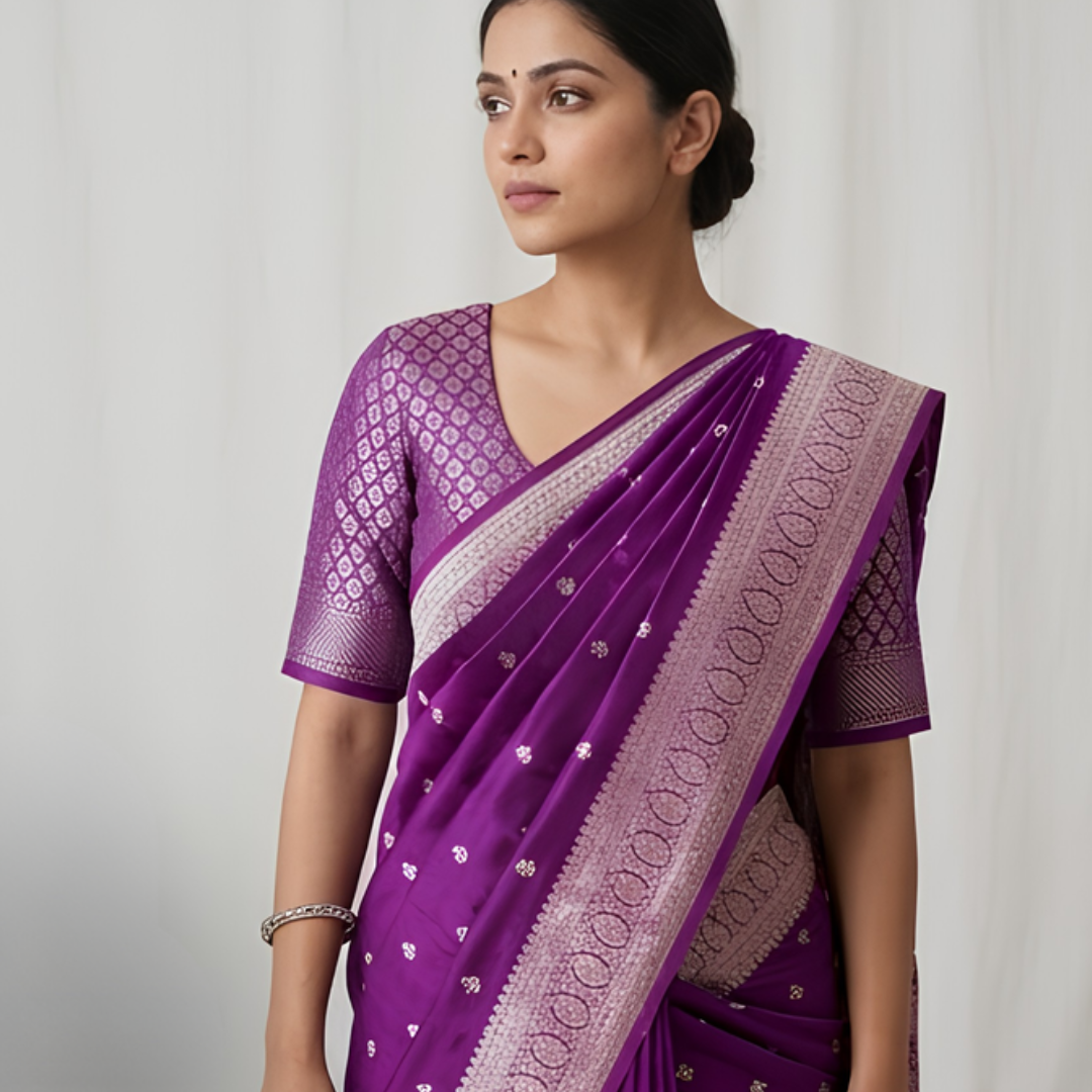 Pure Purple small Booti Banarsi Saree