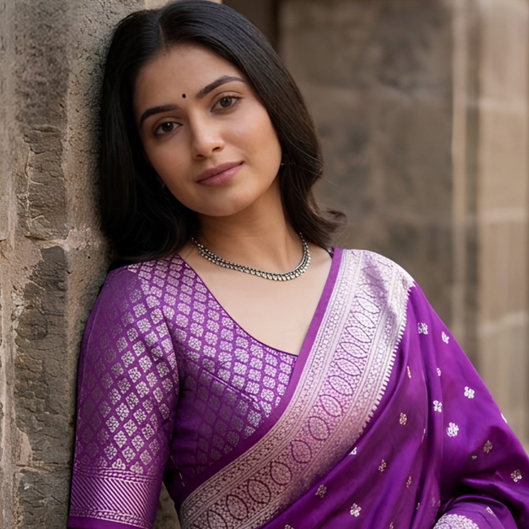 Pure Purple small Booti Banarsi Saree