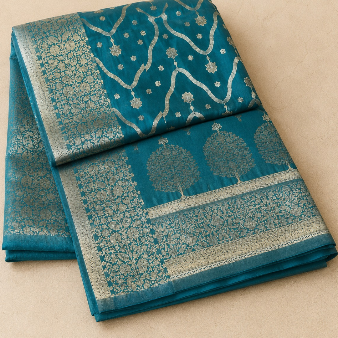 Pure MInt Green Booti Banarsi Saree