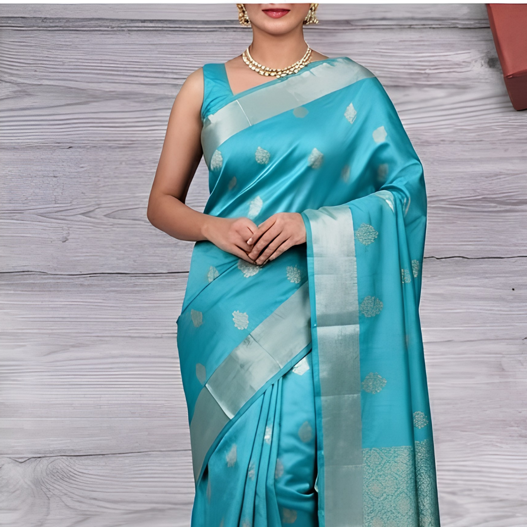 Pure Mint Jaal Banarsi Saree