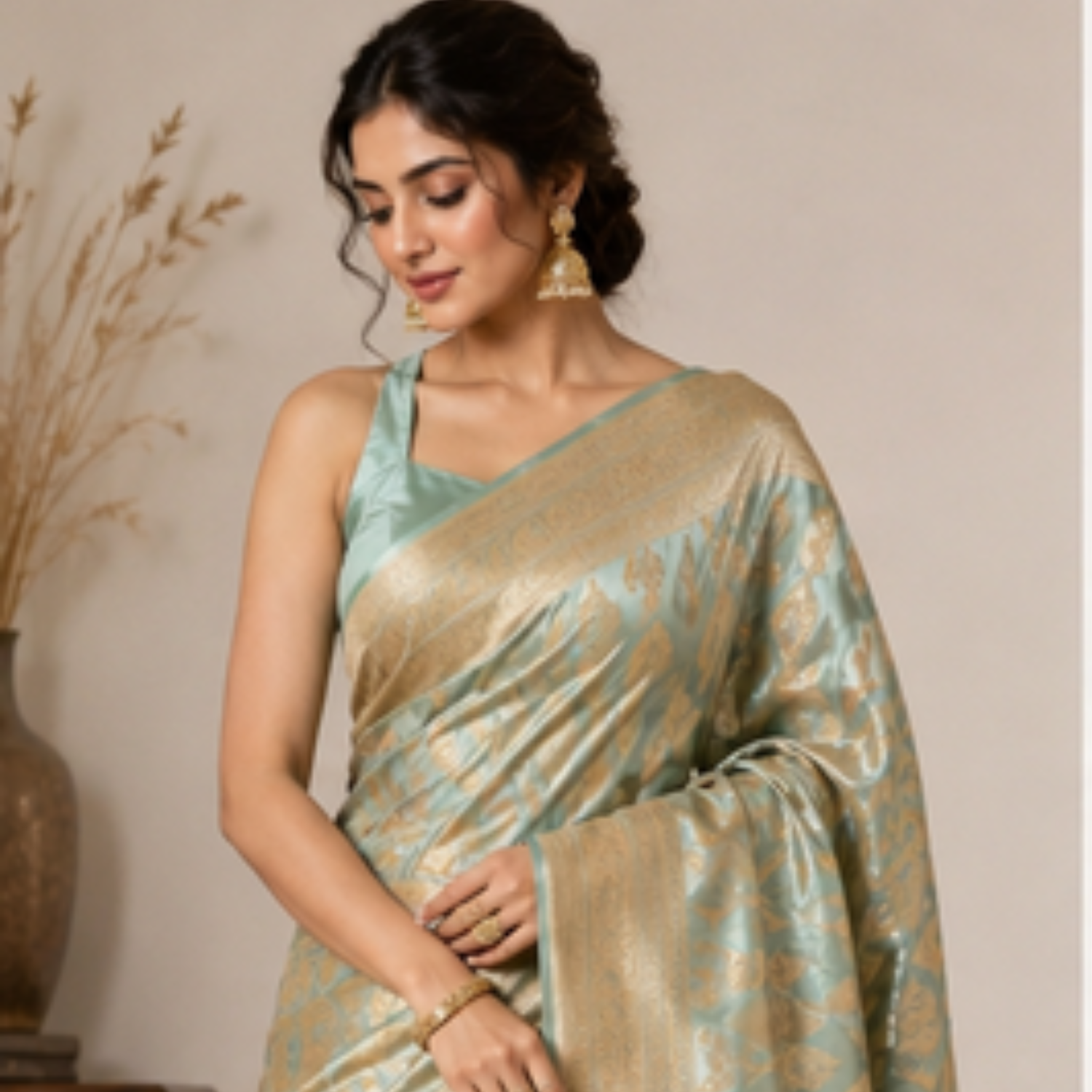 Pure Mint Jaal Banarsi Saree
