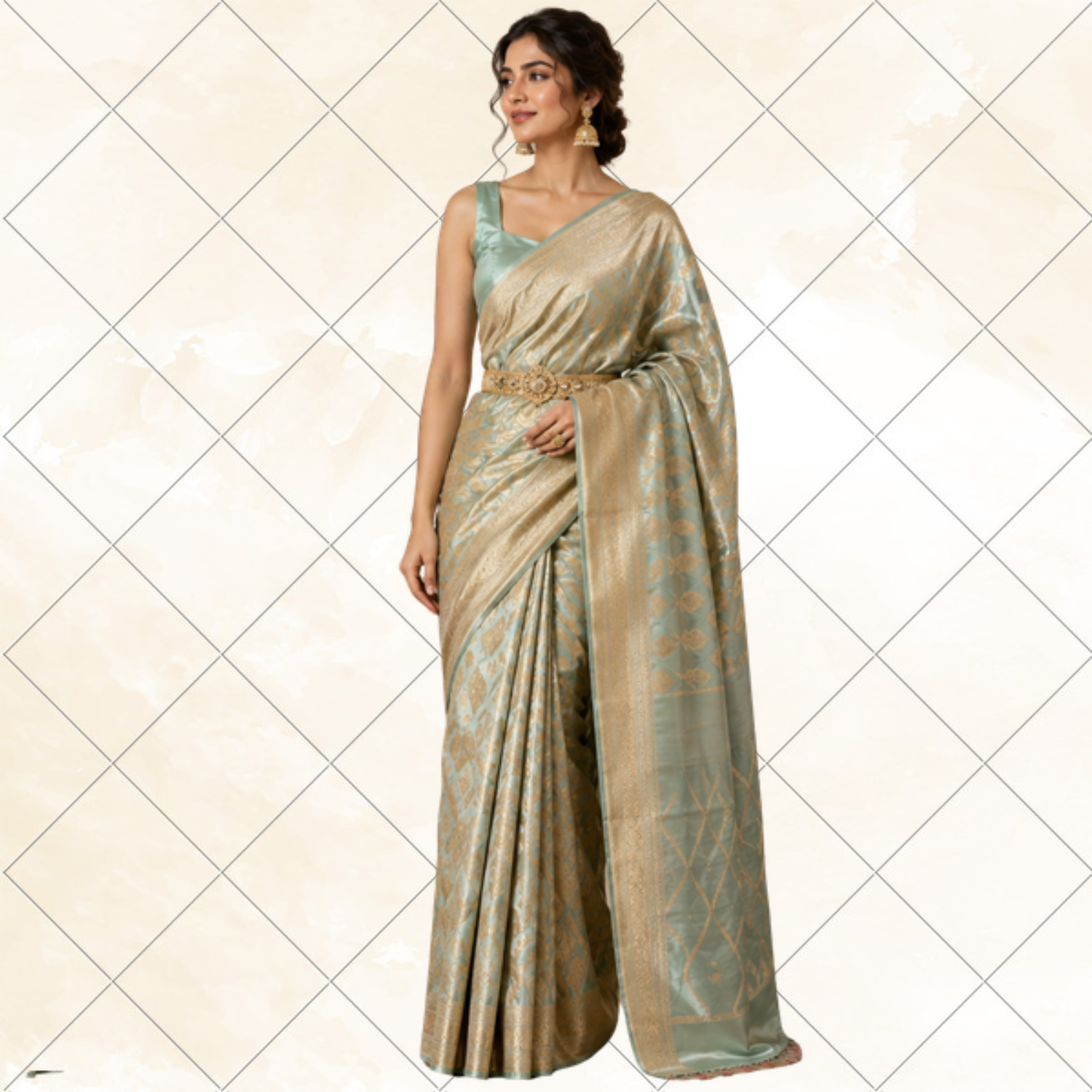 Pure Mint Jaal Banarsi Saree