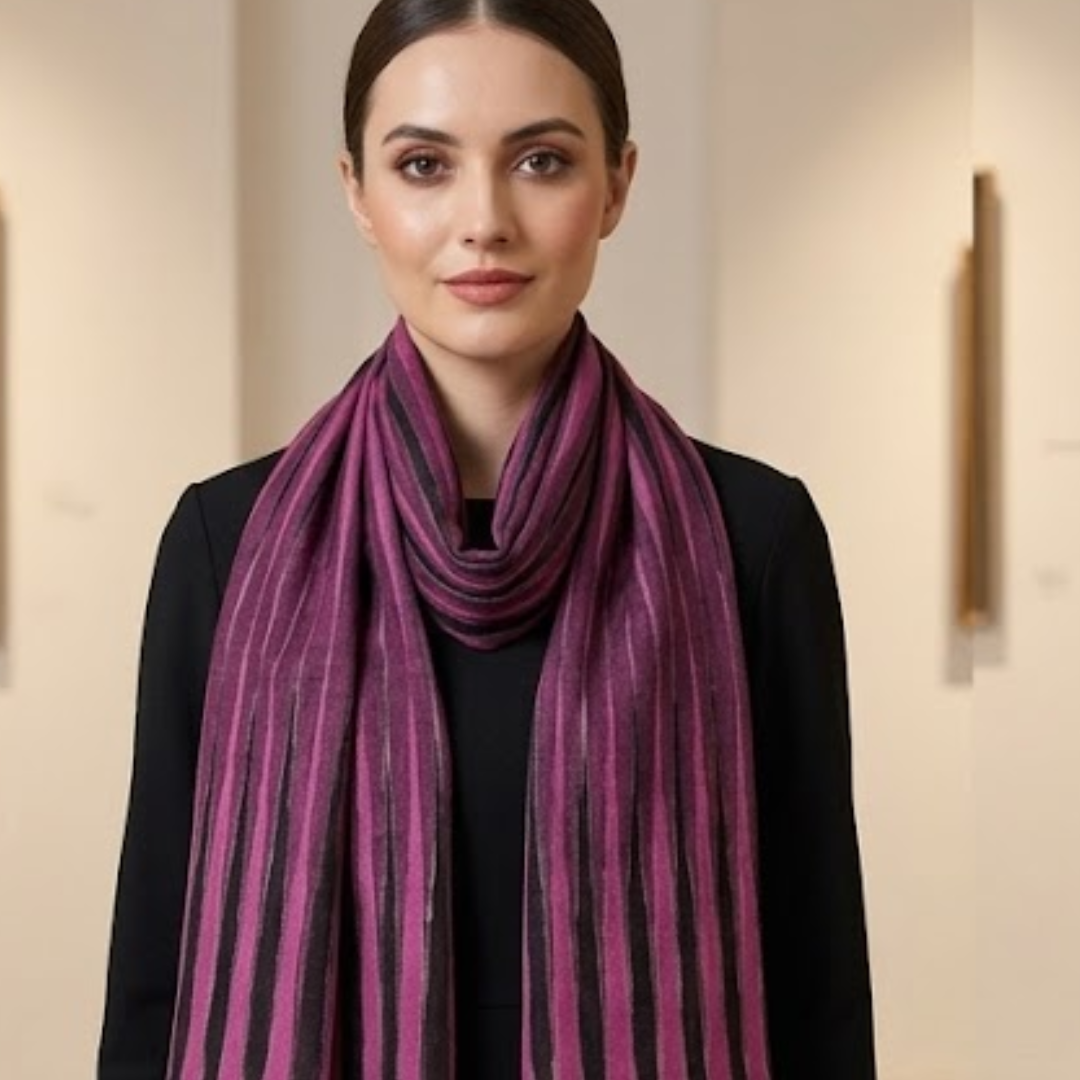 Pure hand woven Kashmiri pashmina Magenta/Black with gold zari on one side