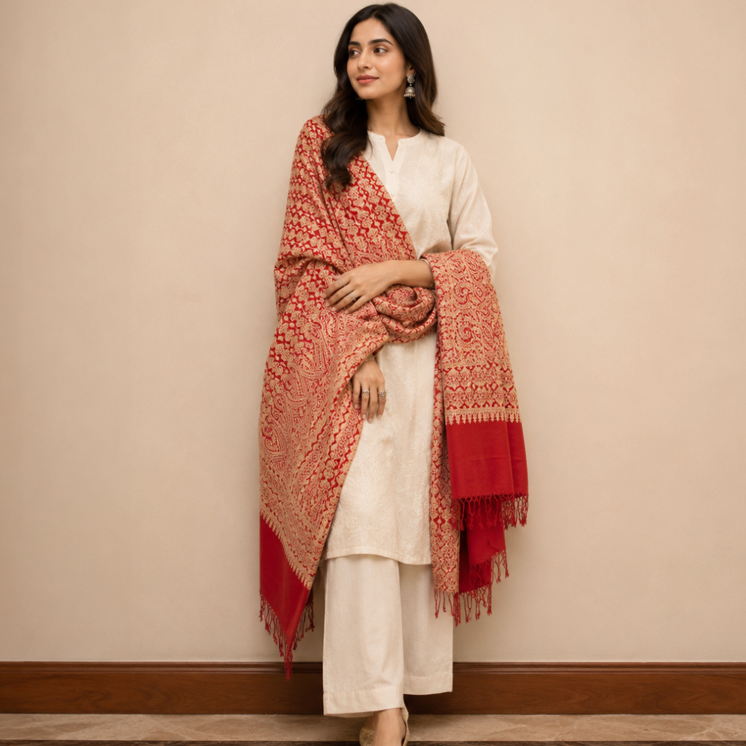 Red Full Jaal Stole