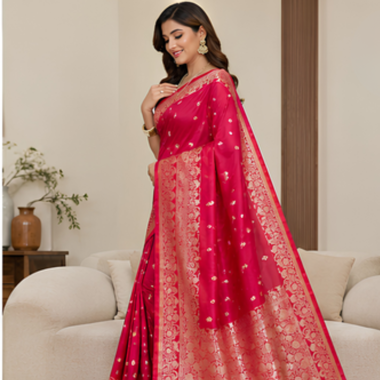 Pure Maroon Jaal Banarsi Saree