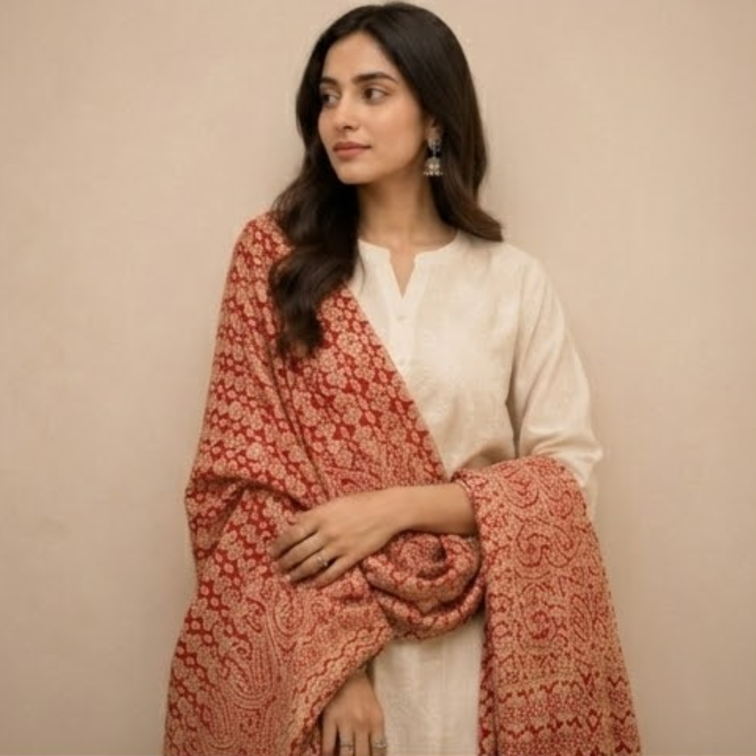 Red Full Jaal Stole
