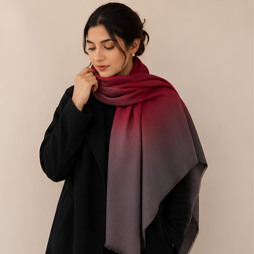 Pure hand woven Kashmiri pashmina red shaded shawl