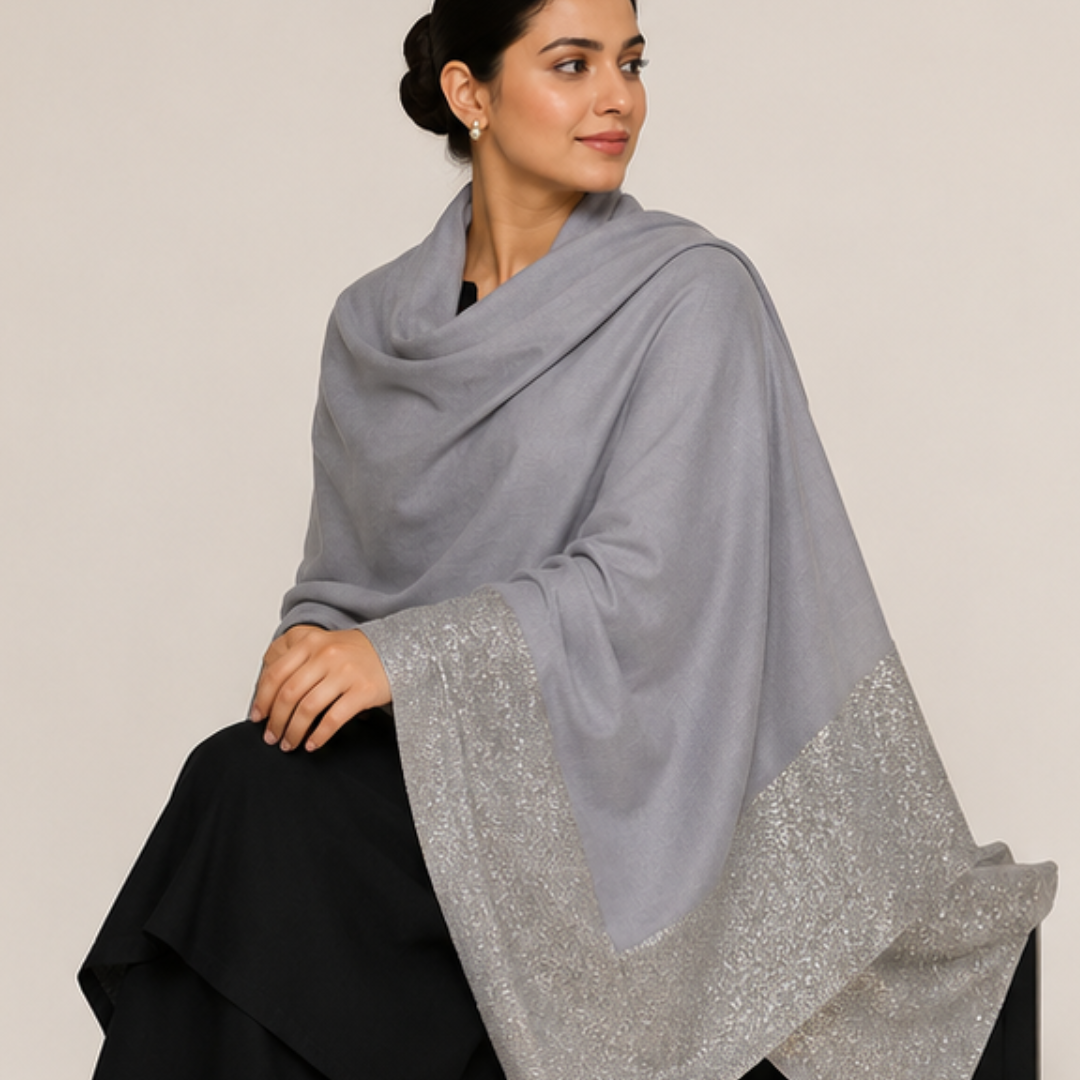Sky Blue Silver Border Stole