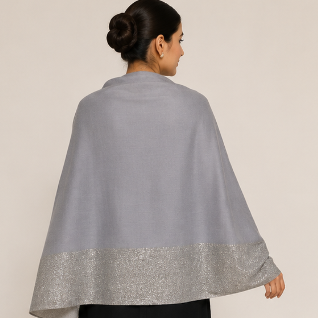 Sky Blue Silver Border Stole