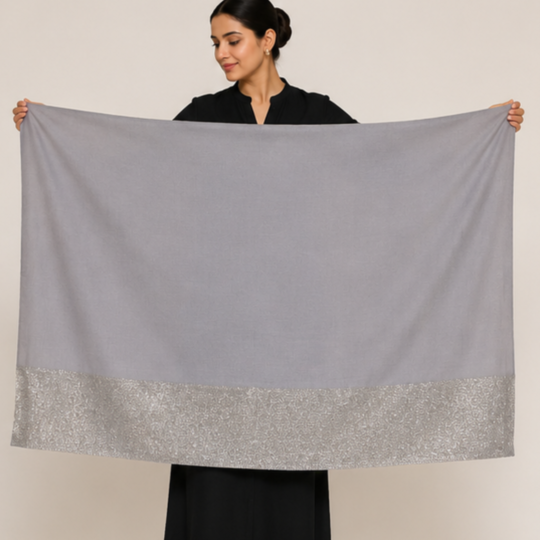 Sky Blue Silver Border Stole