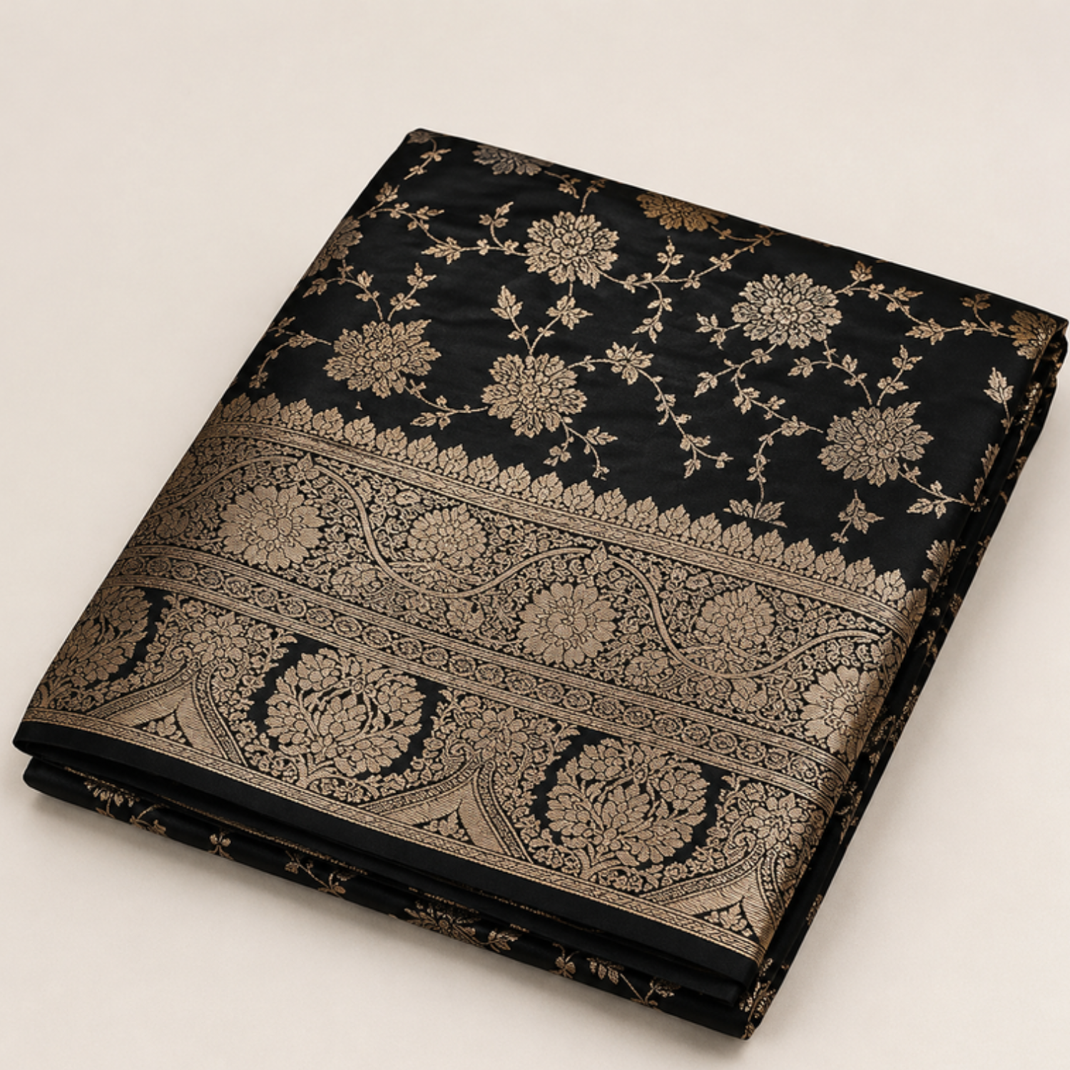 Pure Black Jaal Banarsi Saree