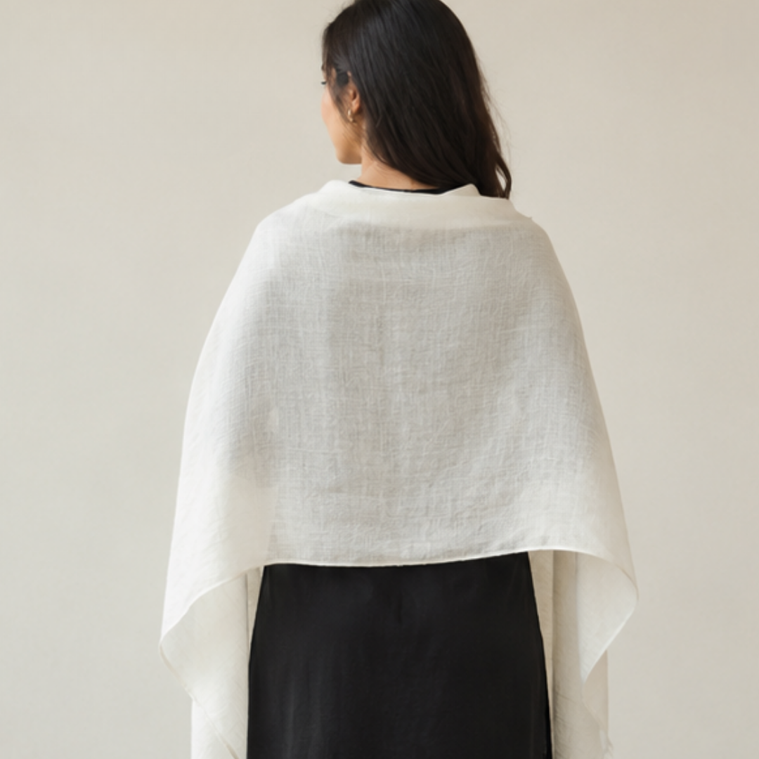Pure hand woven Kashmiri pashmina offwhite textured stole