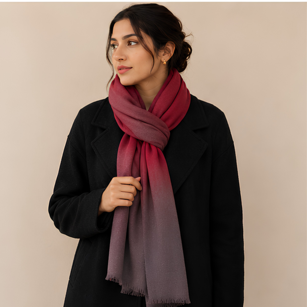 Pure hand woven Kashmiri pashmina red shaded shawl