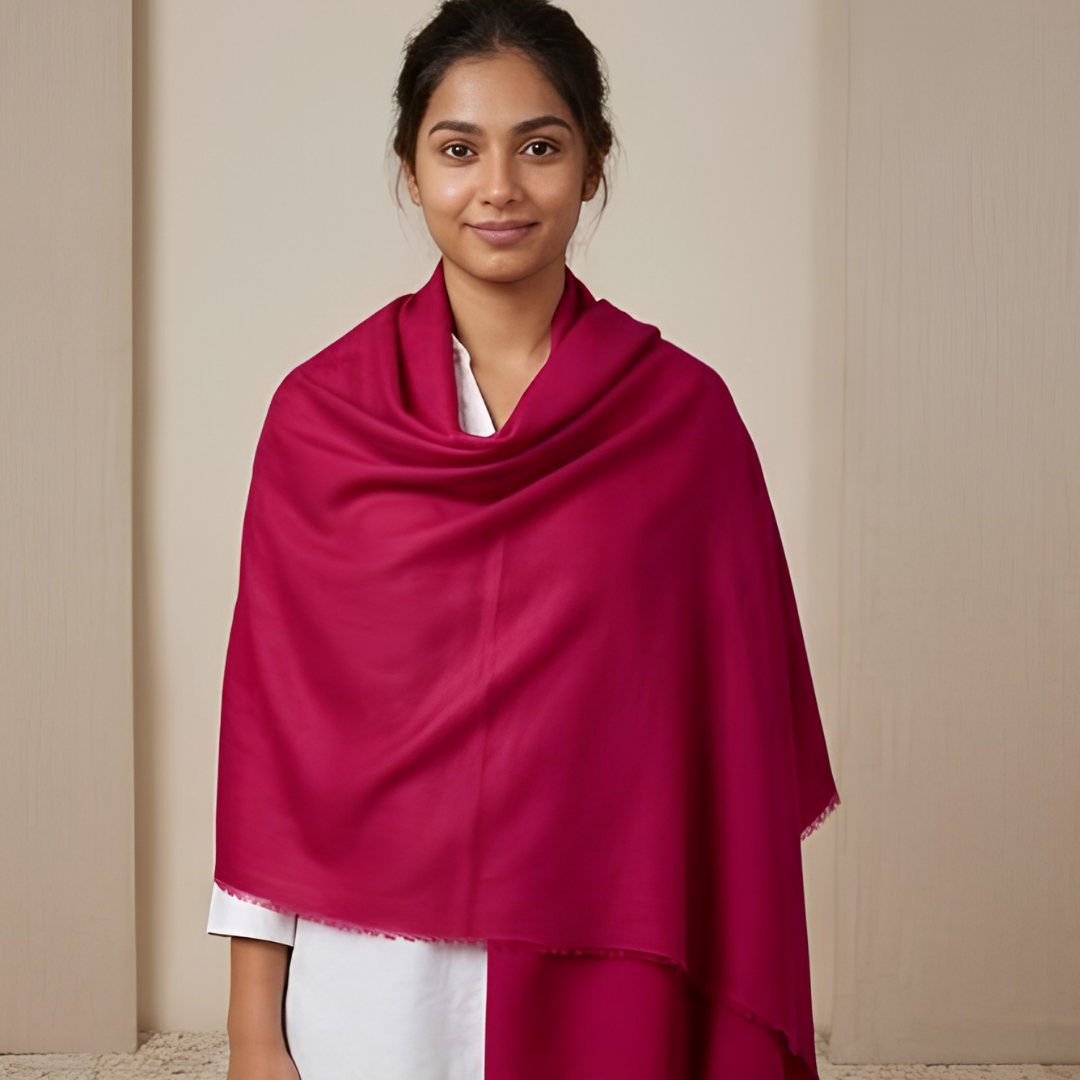Pure hand woven Kashmiri pashmina deep red textured stole