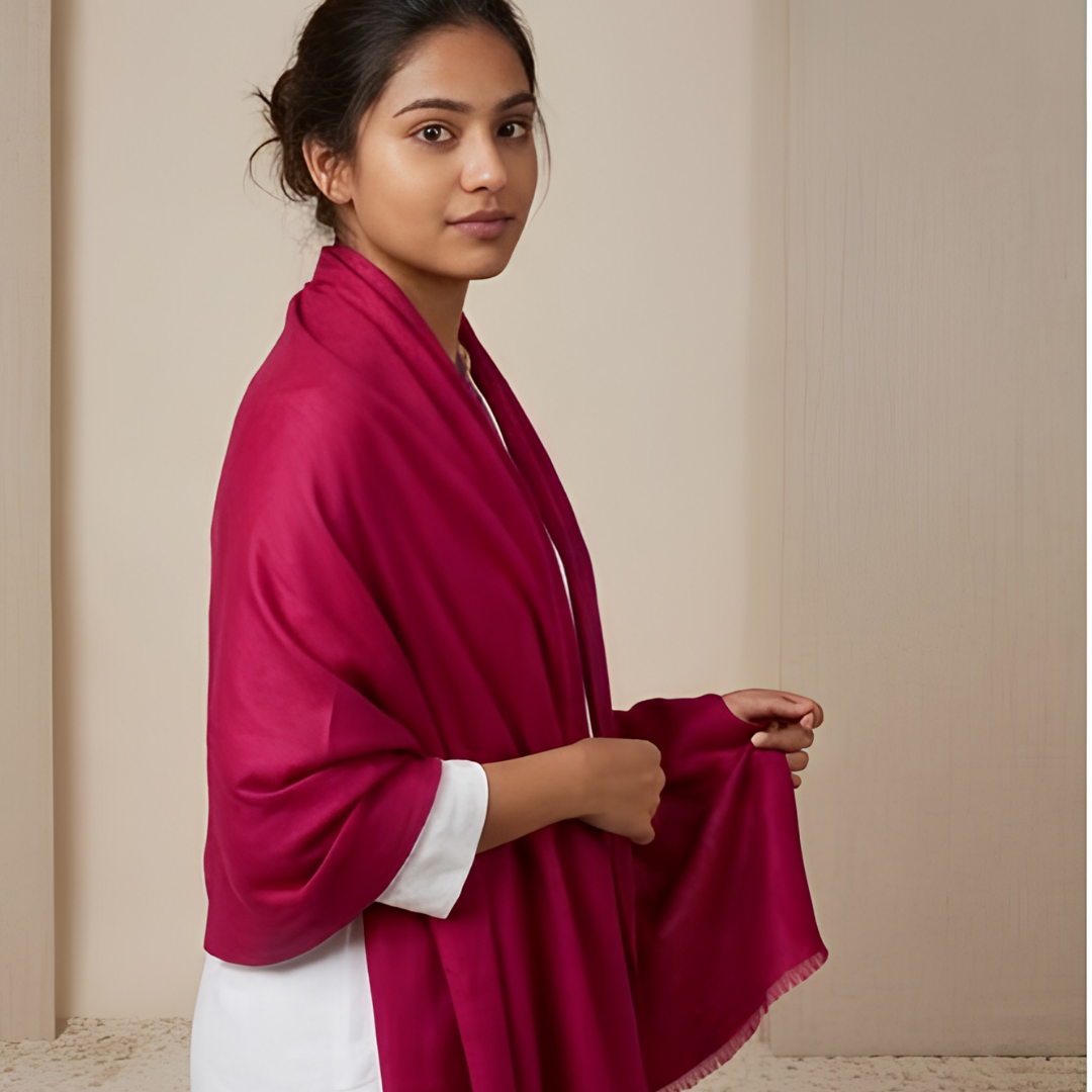 Pure hand woven Kashmiri pashmina deep red textured stole