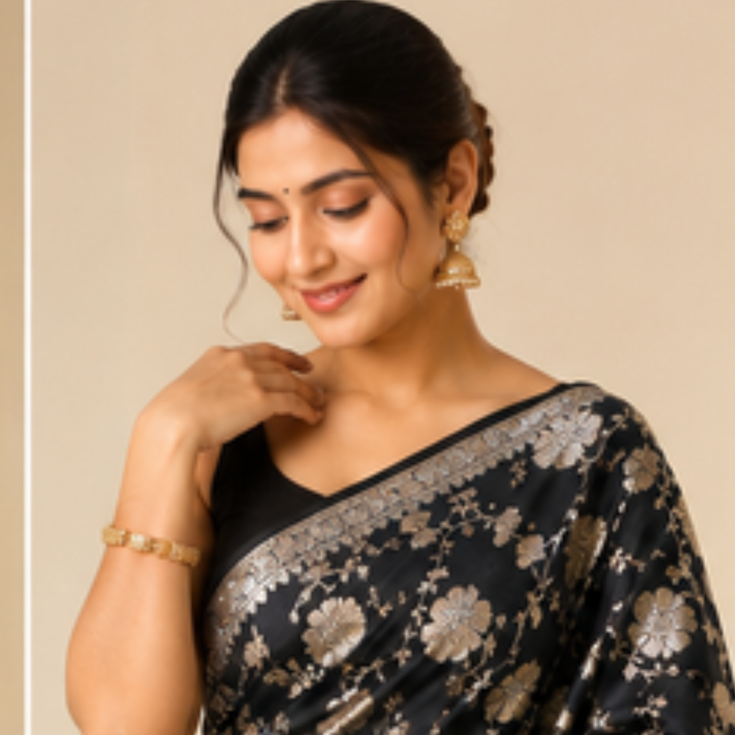 Pure Black Jaal Banarsi Saree