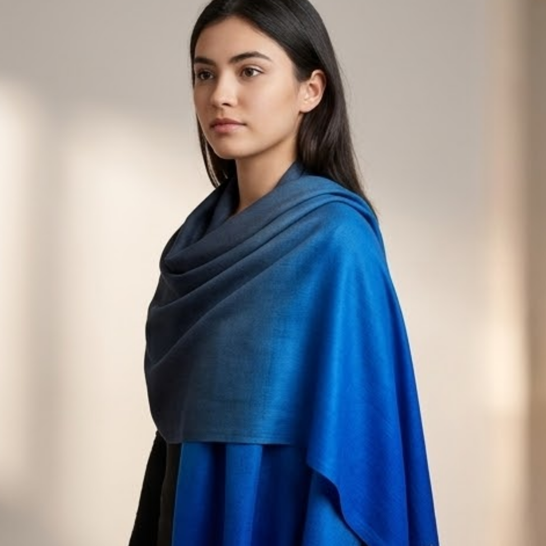 Pure hand woven Kashmiri pashmina sea green/blue two toned textured stole