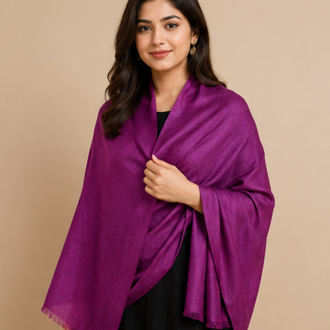Pure hand woven Kashmiri pashmina dark purple/light purple two toned textured stole