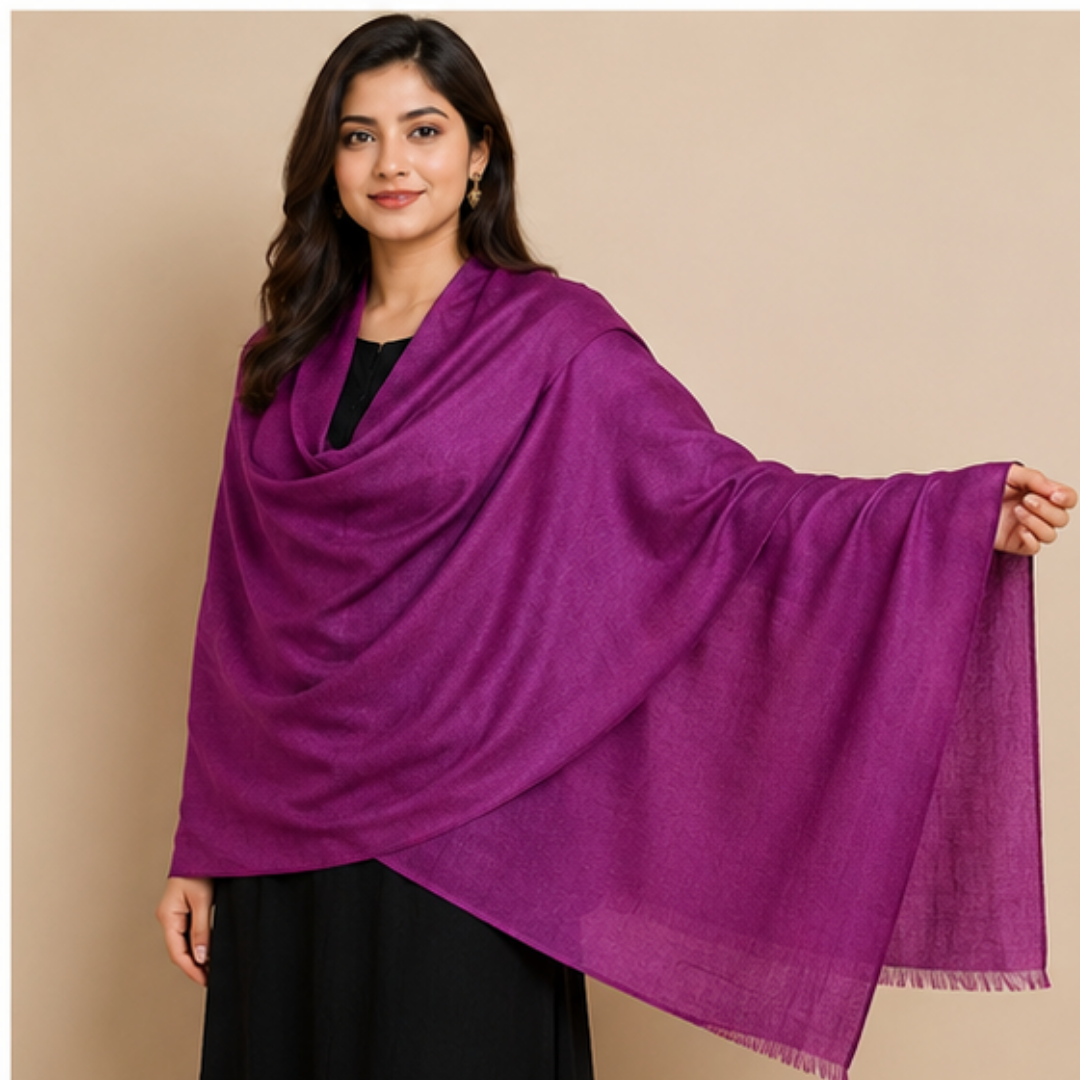 Pure hand woven Kashmiri pashmina dark purple/light purple two toned textured stole