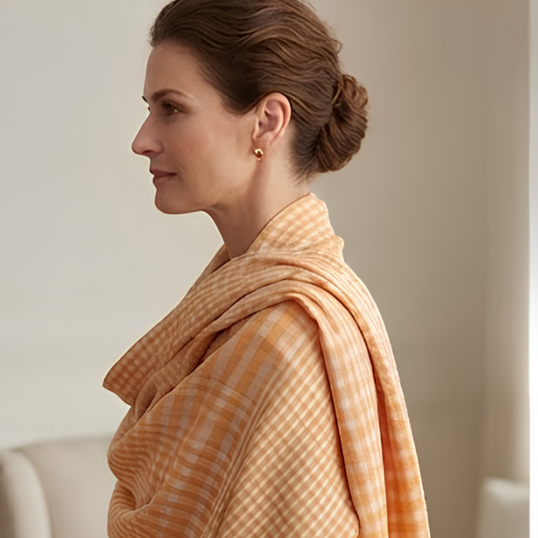 Pure hand woven Kashmiri pashmina orange striped shawl