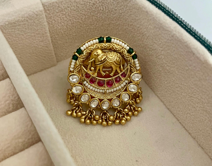 Elephant Temple Kundan Ring