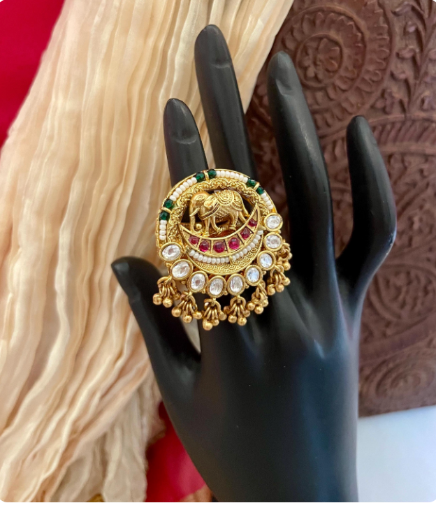 Elephant Temple Kundan Ring
