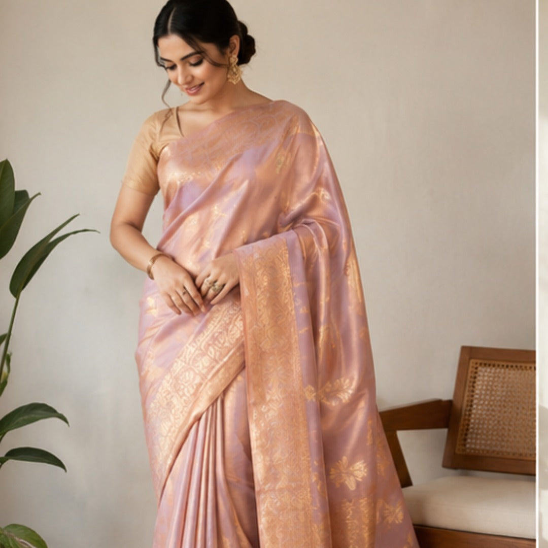 Pure Pink Booti Banarsi Saree