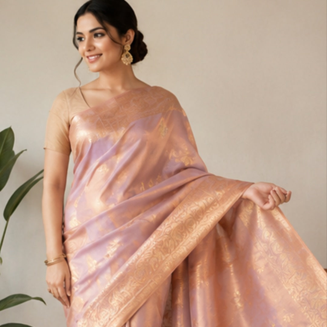 Pure Pink Booti Banarsi Saree