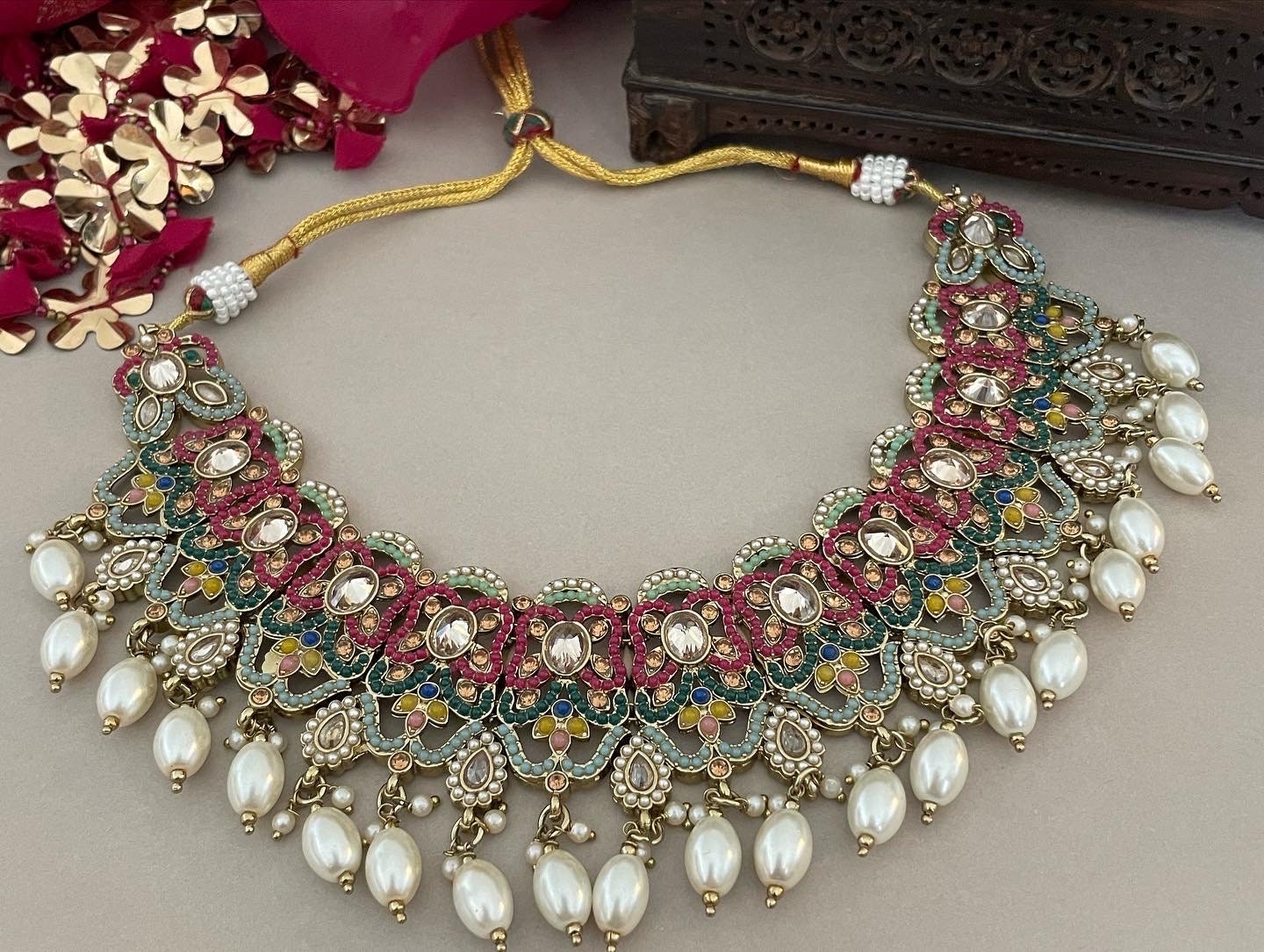 Multicolour Polki Necklace Set