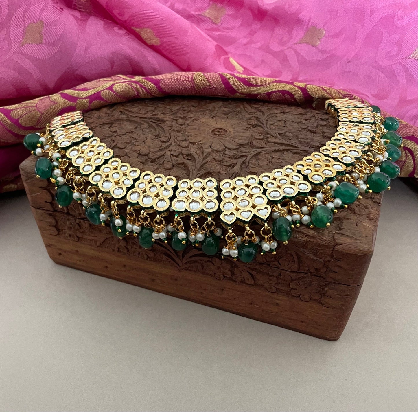 Sabyasachi Inspired/Kundan Bridal Jewelry Set/Full Bridal Set/Emerald Green Bridal Set/Indian Jewelry/Bollywood Jewelry/Wedding Set