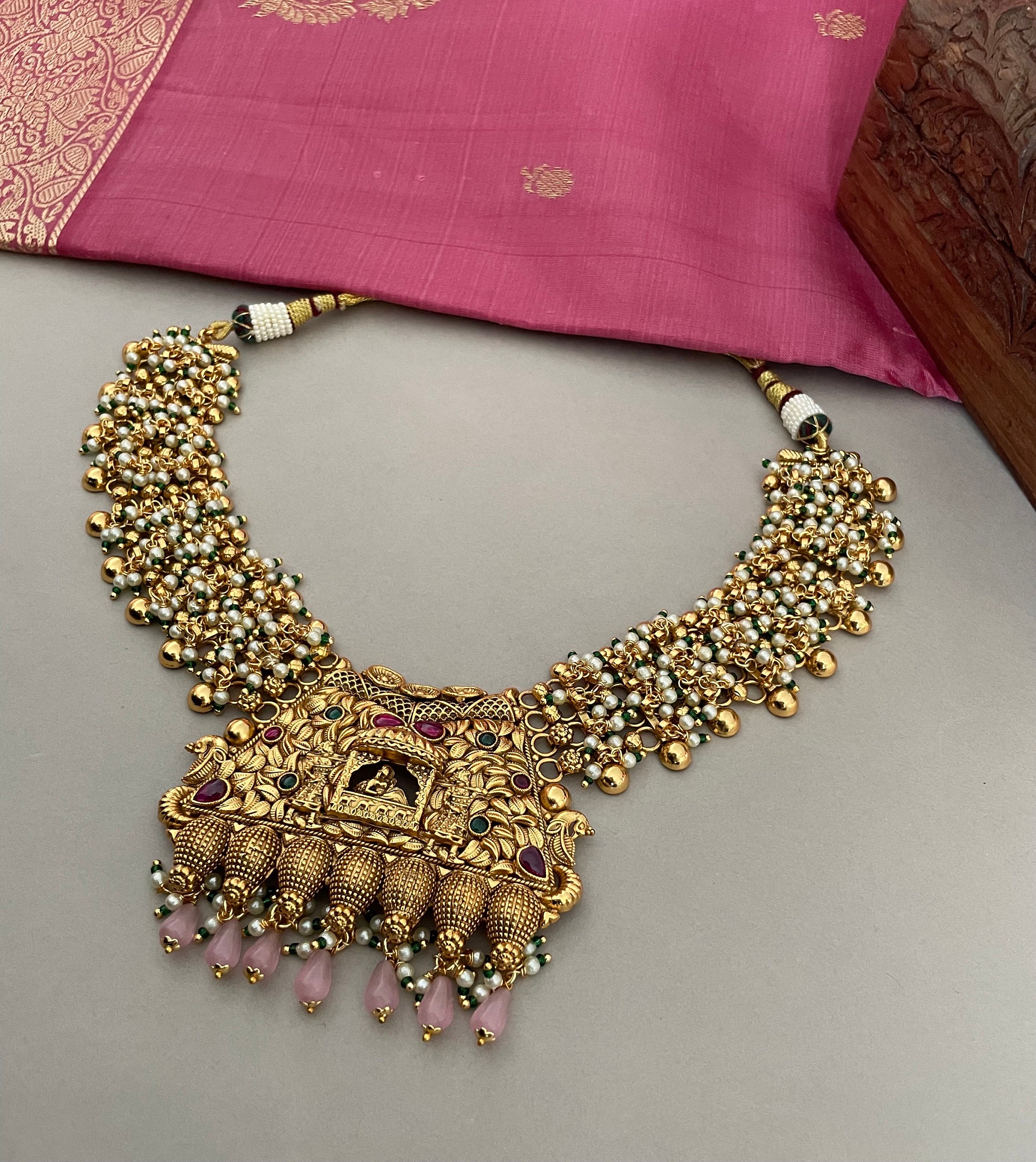 Pink Temple Bridal Necklace Set
