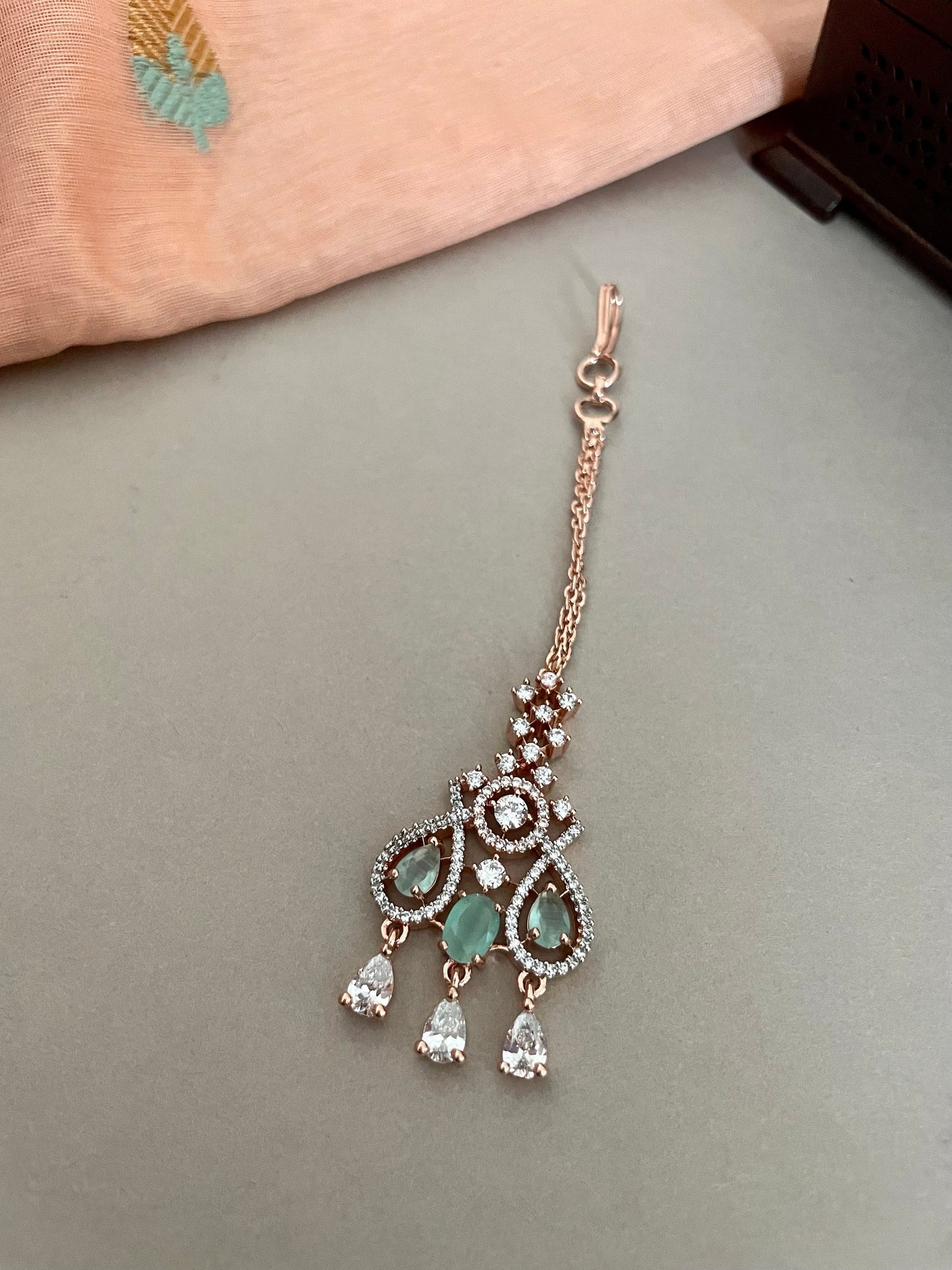 Mintgreen Rosegold Diamond Set/American Diamond Set/Diamond Tika Set/CZ Set/Zicon Jewelry/Indian Jewelry Set/Wedding Set