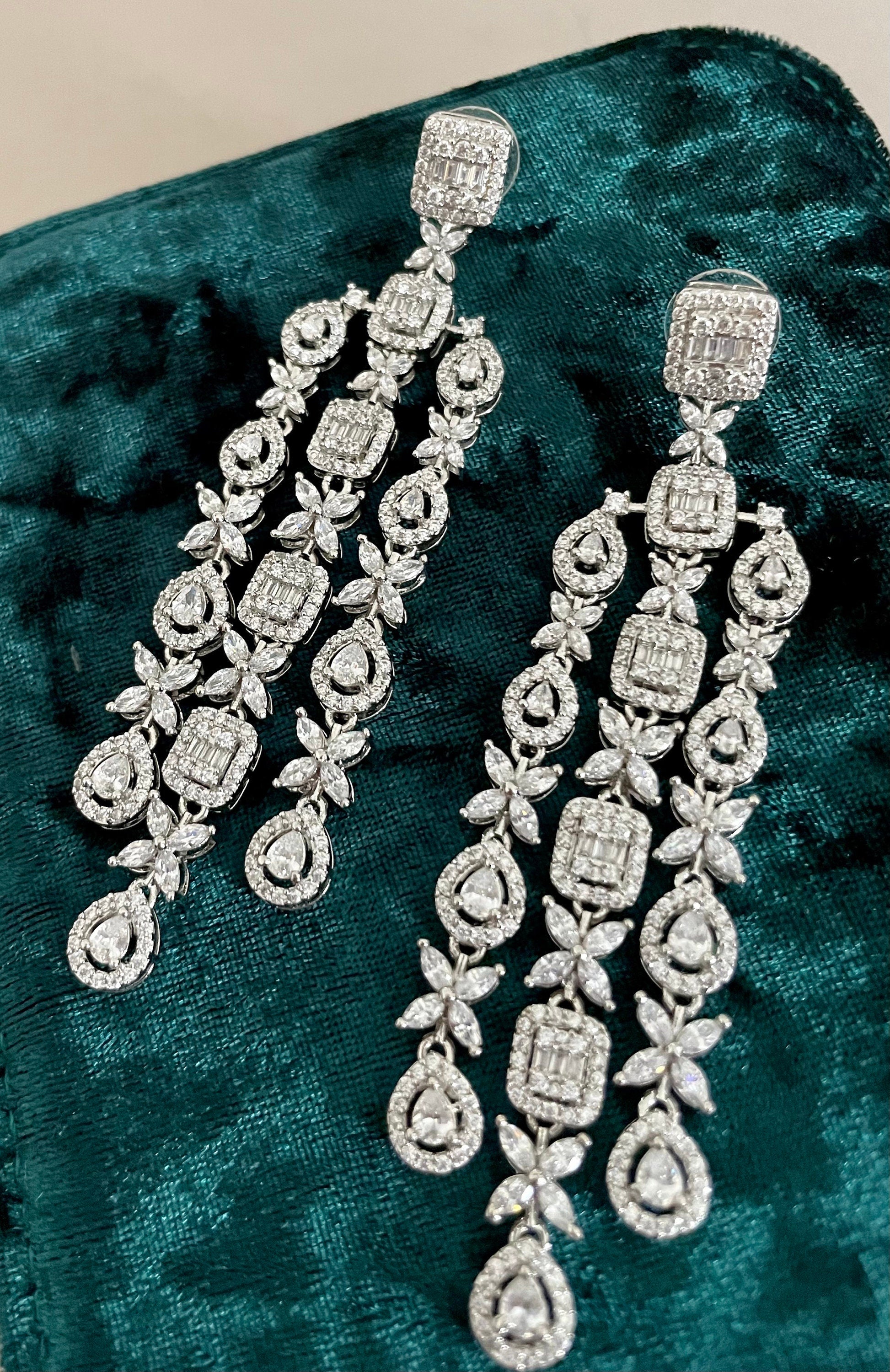 Long Faux Diamond Earrings