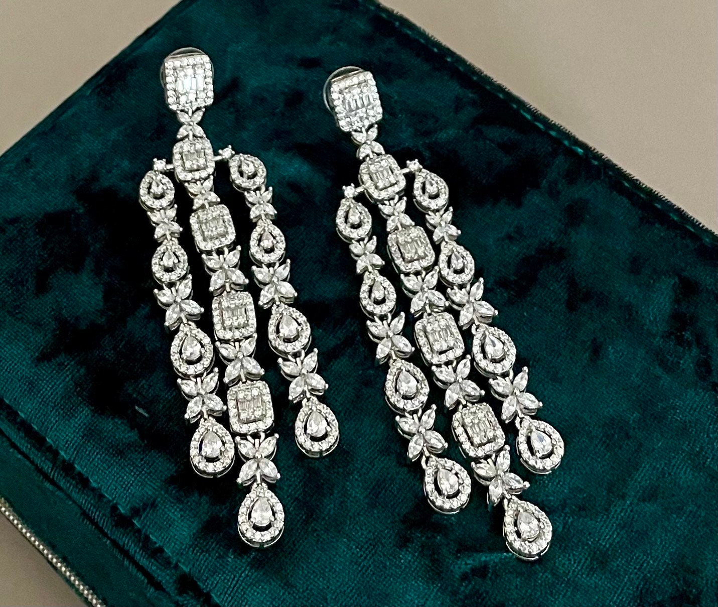 Long Faux Diamond Earrings