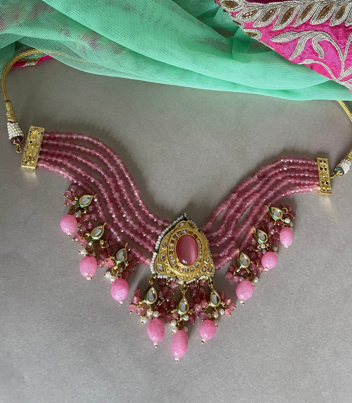 Sabyasachi Inspired/Pink Kundan Jewelry Set/Meenakari Necklace/Fine Jewelry/Kundan Choker Set/Indian Jewelry Set/Bollywood Jewelry