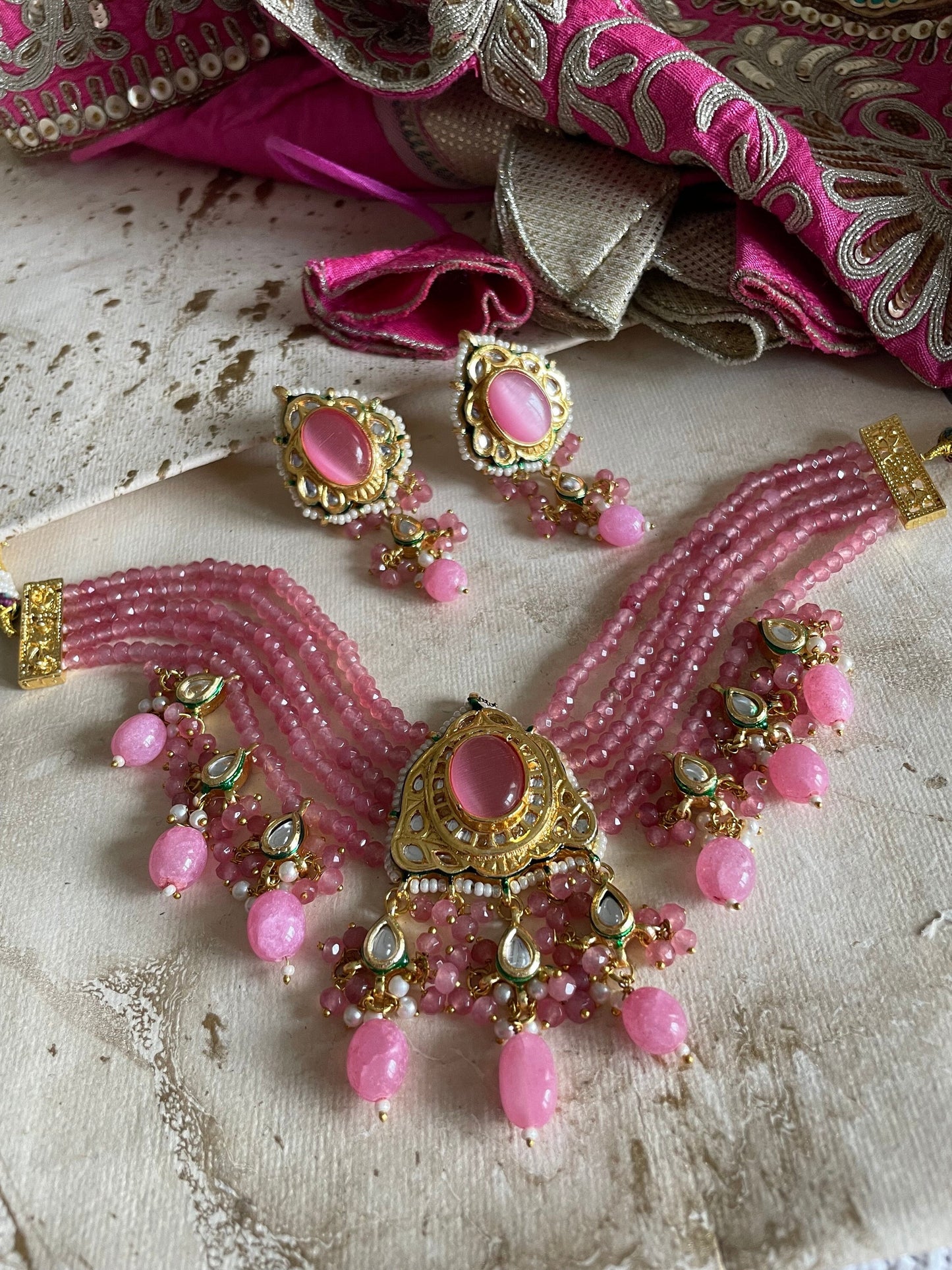Sabyasachi Inspired/Pink Kundan Jewelry Set/Meenakari Necklace/Fine Jewelry/Kundan Choker Set/Indian Jewelry Set/Bollywood Jewelry
